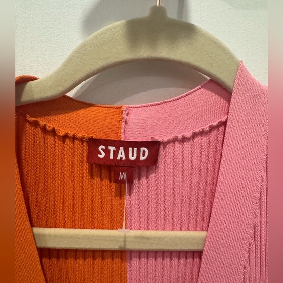 STAUD Shoko Red and Pink Long Sleeve Sweater Dress - Picture 4 of 4